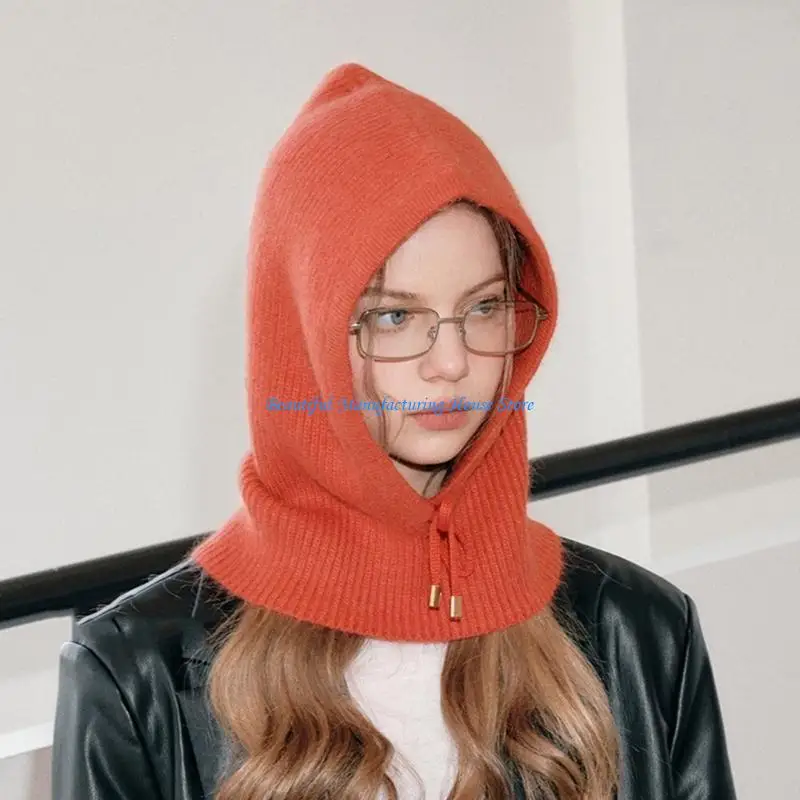 

E56A Warm Hat Weaving Knit for Women Balaclava Hat Unique Rabbits Hair