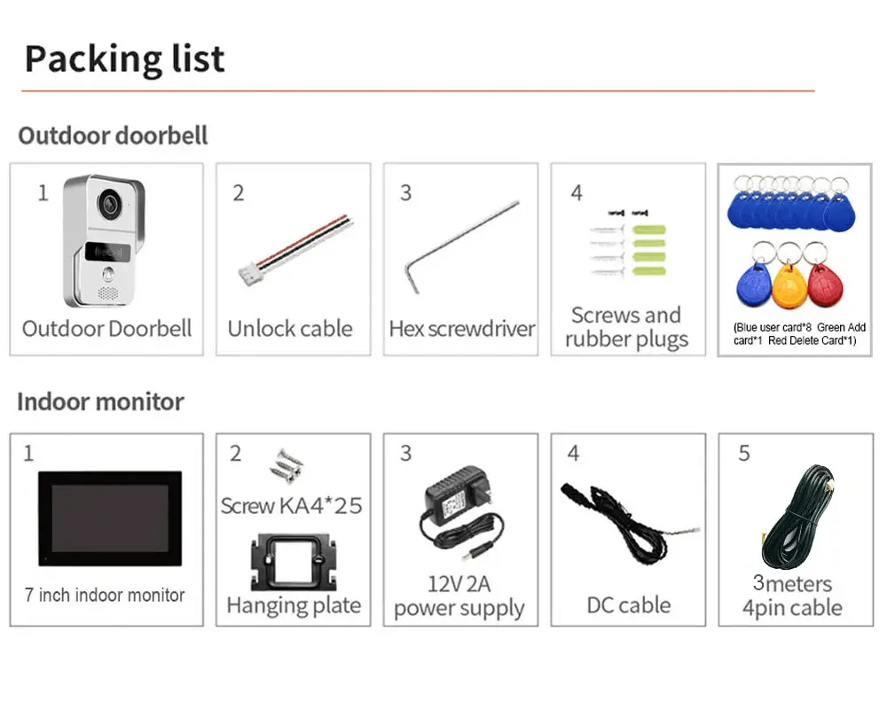 Imagem -06 - Smart Tuya Video Doorbell Monitor de Polegadas Wifi Campainha ao ar Livre Interfone Ip65 à Prova Dágua Desbloqueio de Cartão Indutivo Câmera do Telefone