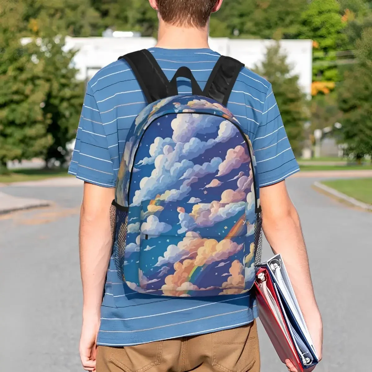 

Рюкзак в стиле комиксов с радугой и облаками, студенческая сумка для книг для мальчиков и девочек, детская школьная сумка, компьютерные сумки на плечо для мужчин и женщин