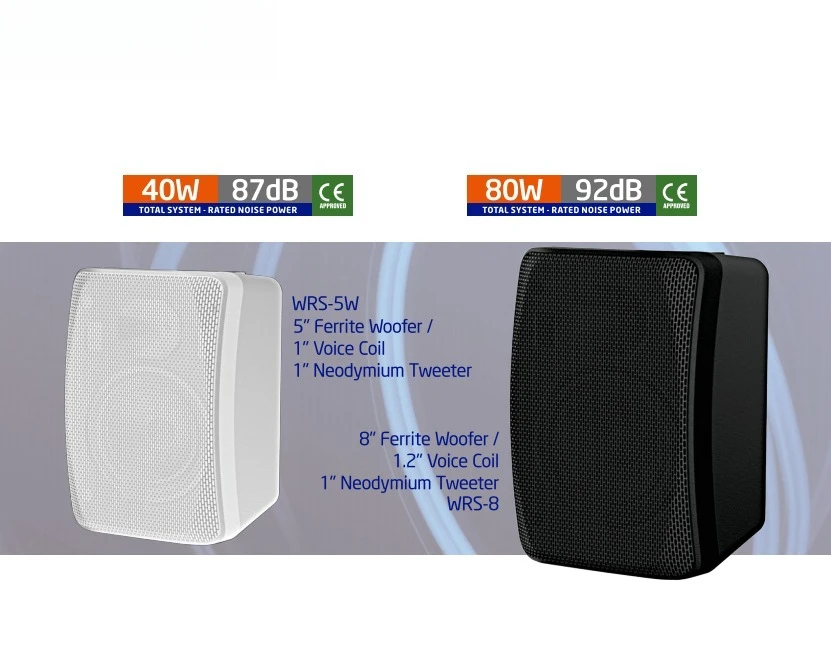 wall-mounted speaker 100V/8 multi-power 2.5-40 W black/white, waterproof and durable, suitable for hotel corridor amplification
