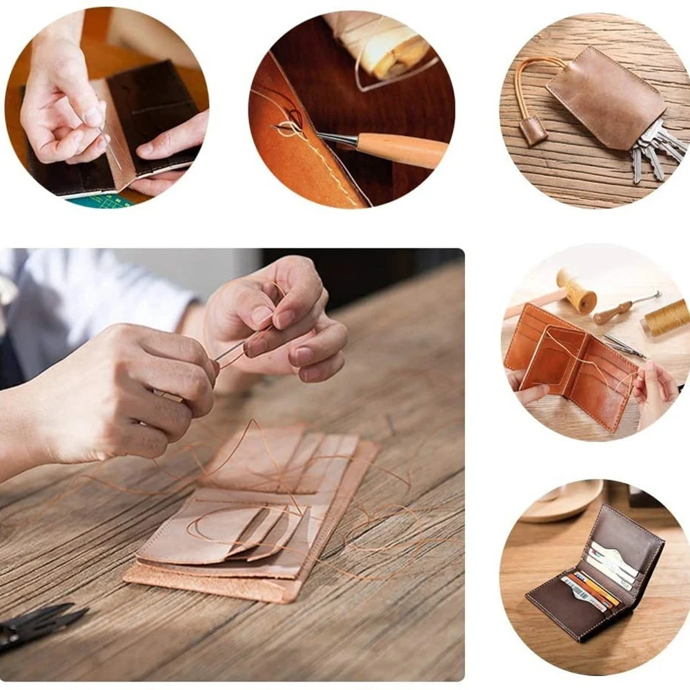 DIY Leder Nähset Leder Nähen Ahle Nadel mit Kupfer Griff Set Leder Leinwand Zelt Schuhe Reparatur Werkzeug 3-farbiges Faden – Detail 7