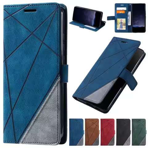 Geometric Protect Case For Samsung Galaxy S25 S24 S23 S22 S21 S20 FE S10 Plus S10E Note 20 Ultra Card Slot Wallet Cover Coque