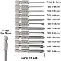 12Pcs 50mm 1/4 Inch Hex Shank Magnetic Alloy Steel PH Cross Screwdriver Bits Set For Small Appliances And Precision Apparatus