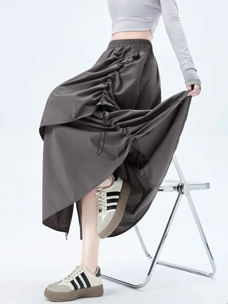 

ay Asymmetrical Dstring Skirt Women's Spring Autumn New Large Sway Design A-Line Skirt Fluffy Hanging Long Skirt