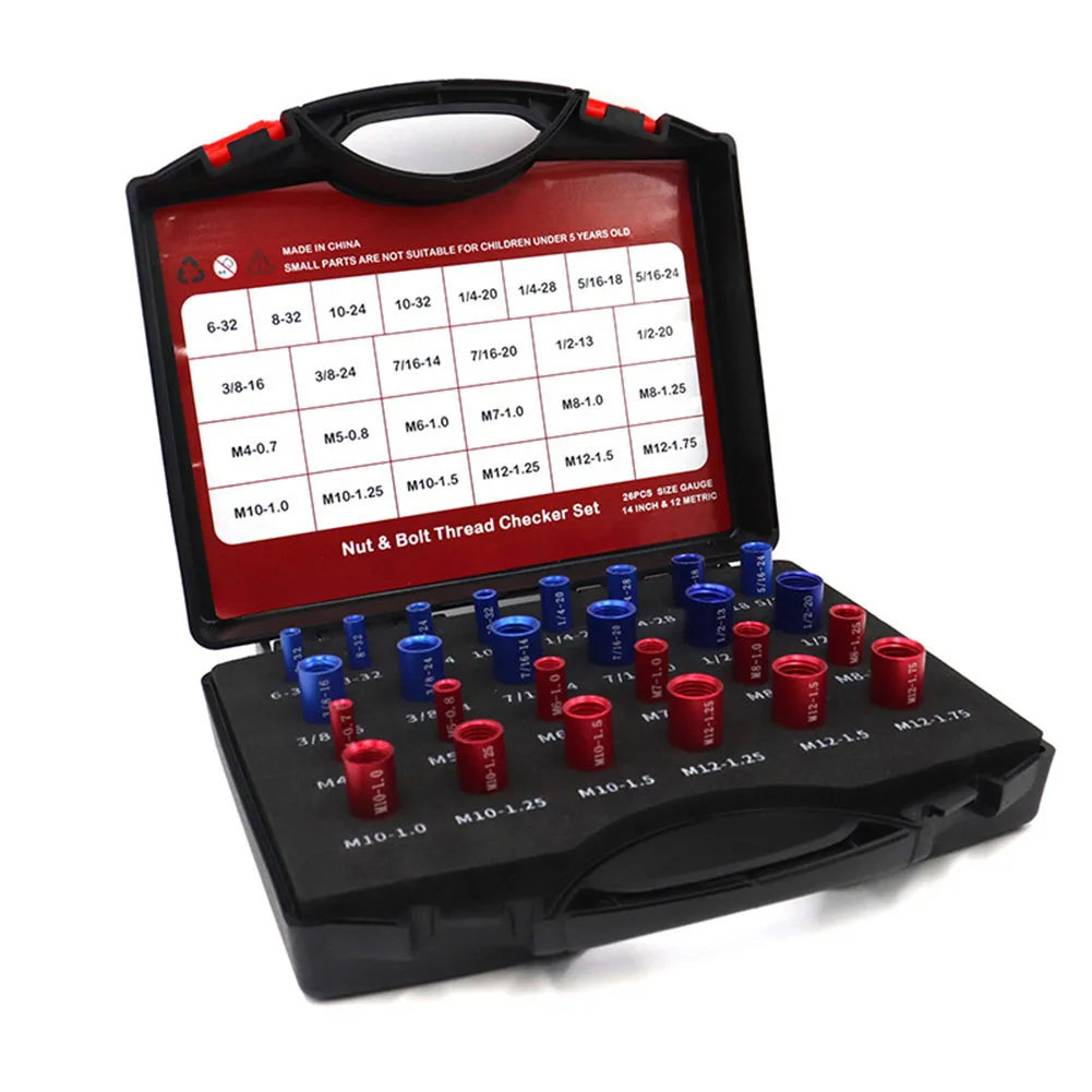 

36/46pcs Nut And Bolt Thread Gauge Set Box Imperial And Metric Sizes Carbon Steel Nut Identifier Measuring Tools