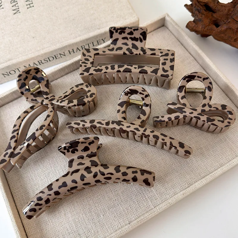 Retro Leopard Print Geometry Hair Claw for Women Temperament Elegant Hairpin Shark Clips Crab Barrettes Fashion Hair Accessories