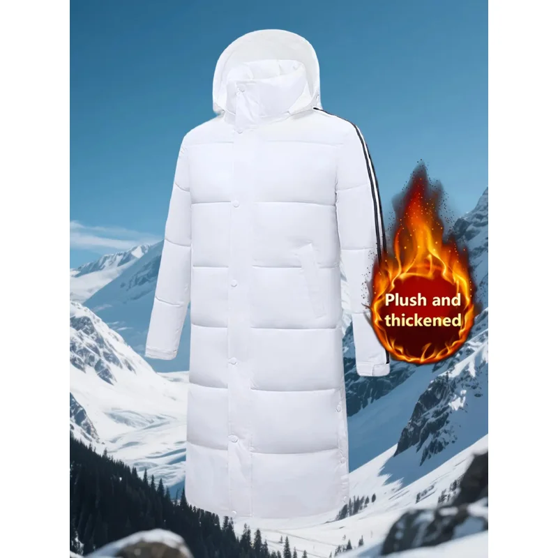 

Мужская зимняя черная, белая хлопковая куртка с длинным капюшоном, расширенная версия от головы до носка, модный дизайн в черно-белую полоску