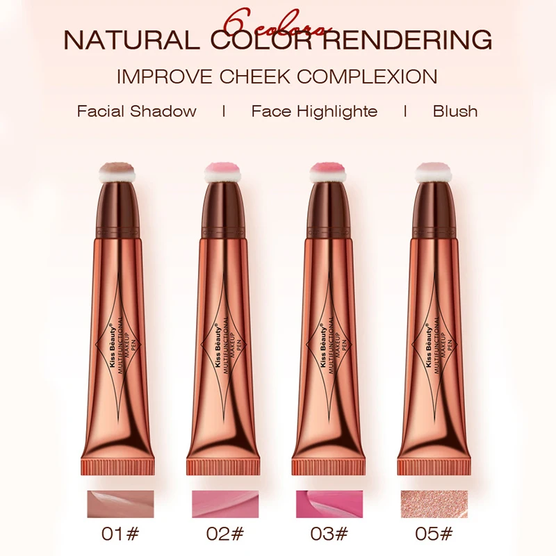 Pluma de maquillaje multifuncional, colorete líquido, lápiz de contorno nacarado, flash fino, ilumina naturalmente el rostro, utiliza para resaltar el contorno