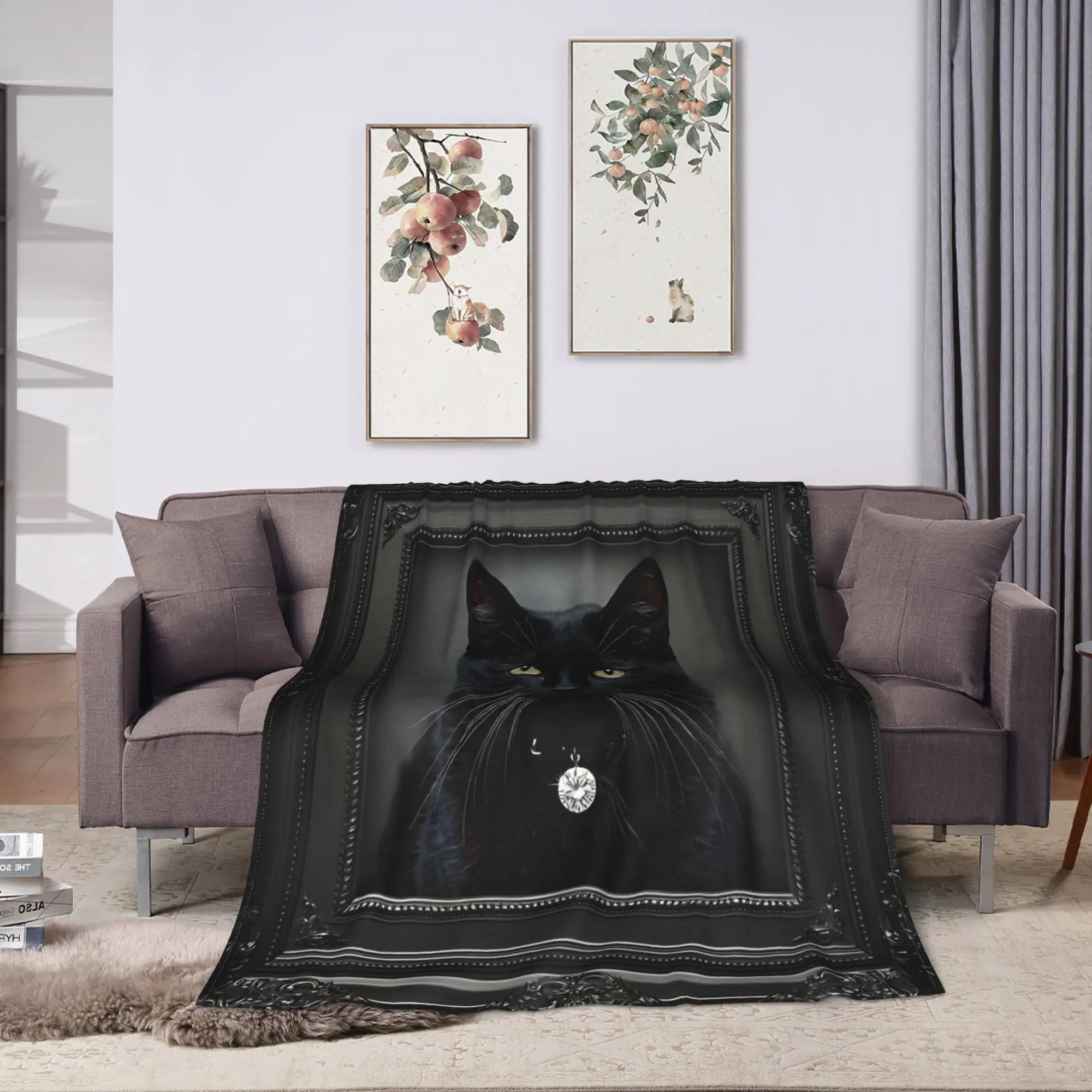 Cute Caroon Cat Portrait Photo Frame Art Blanket Quality Warm Comfy  Throw Blanket Winter Travel Sofa Home Funny Bedspread