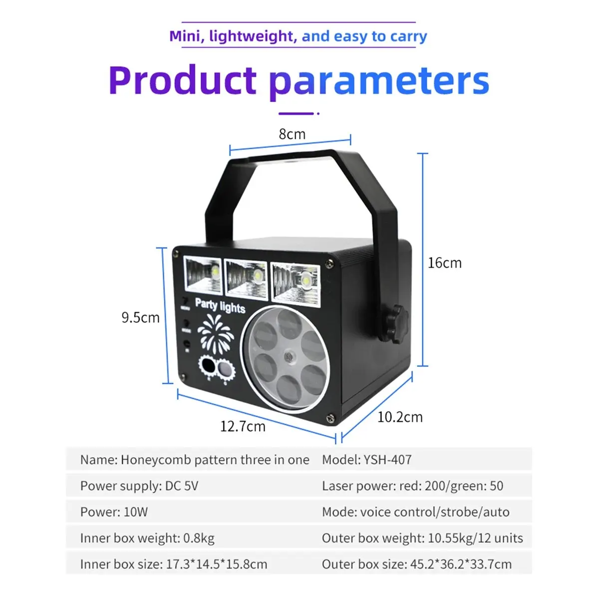 Honeycomb Pattern Party Lights 3 In1 Stage Lighting Sound Activated Strobe Light with Remote Control for Bar Club Birthday KTV