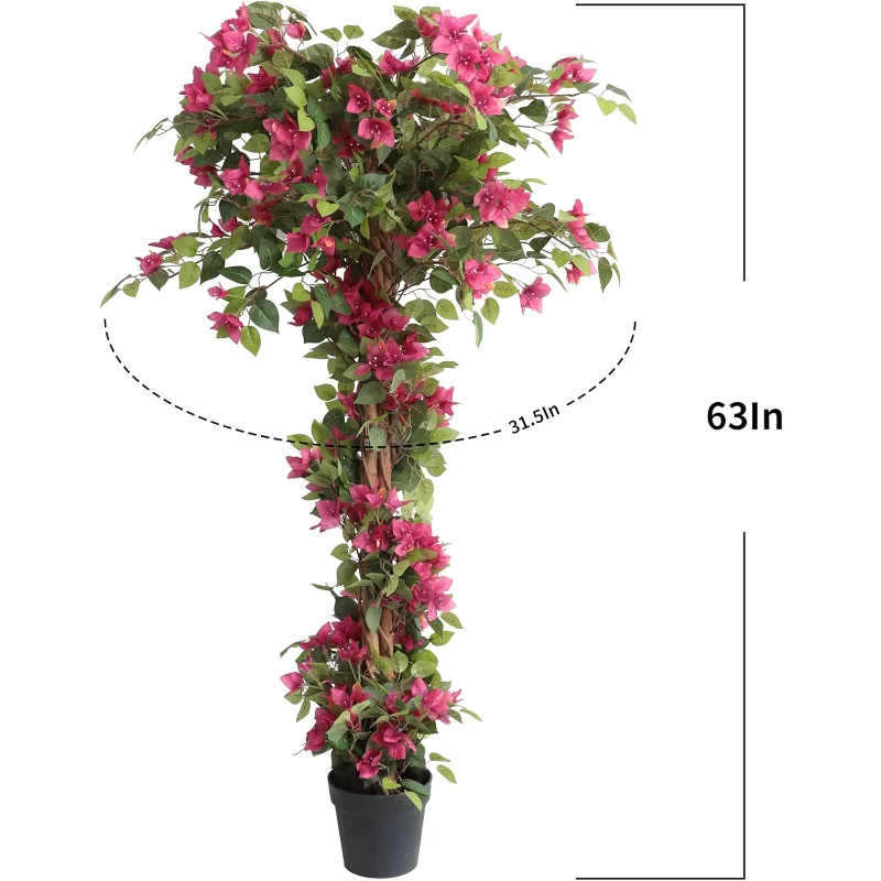شجرة بوجينفيليا صناعية بطول 5 أقدام مع زهور في وعاء بلاستيكي شجرة مزهرة صناعية للديكور الداخلي أو الخارجي للمكتب المنزلي، 1 ص