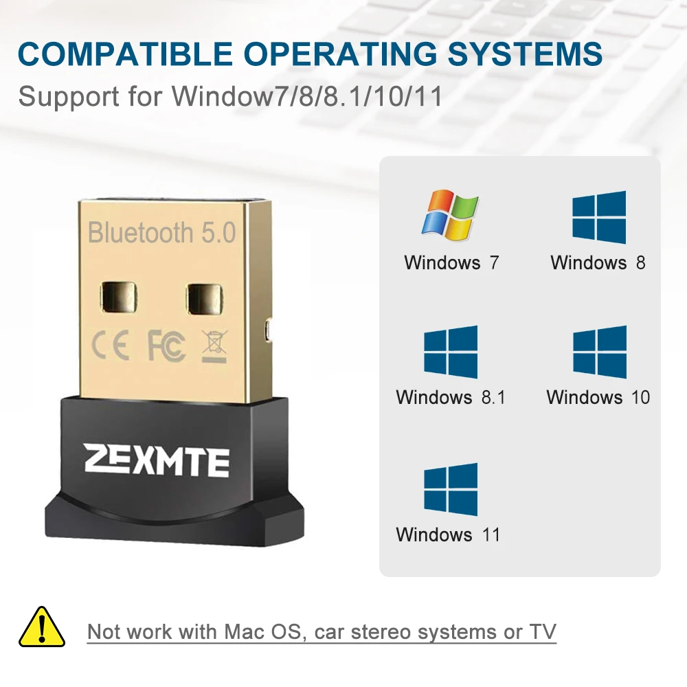 Zexmte-adaptador USB Bluetooth 8/7 para PC, receptor de Audio para auriculares, altavoz y ratón, Windows 11/10/5,1