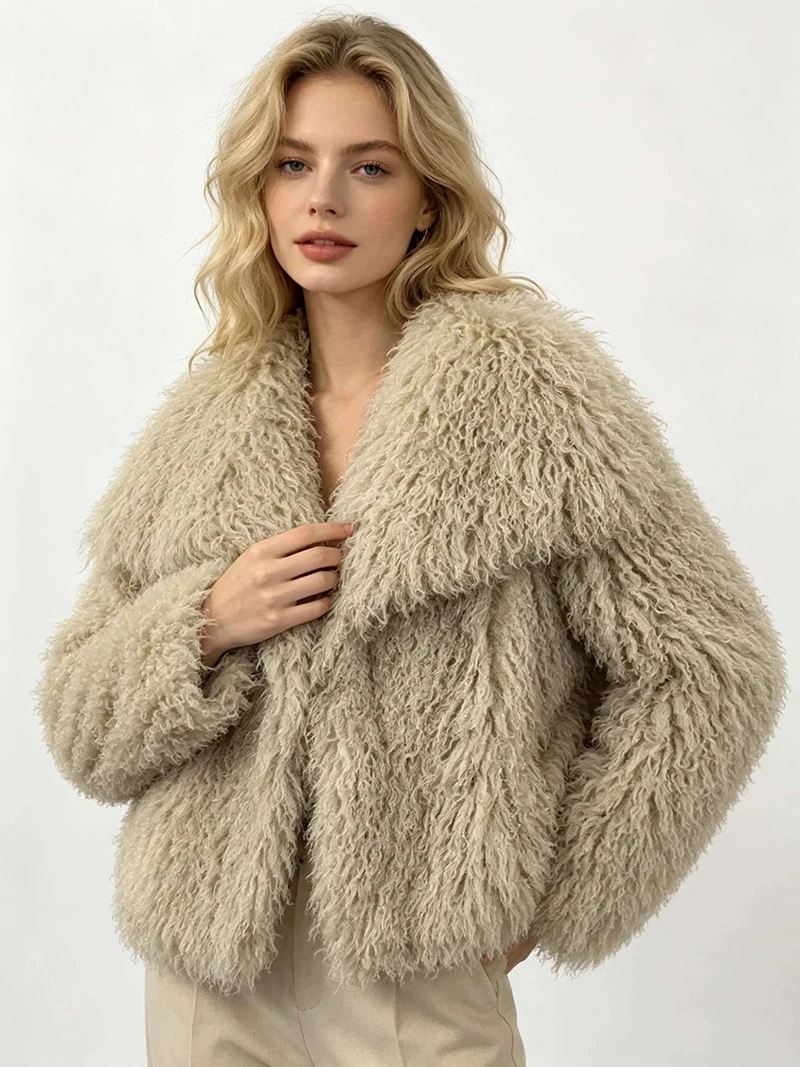 ZADORIN Fashion Women Faux Mongolian Fur Coat Winter Warm Fluffy Curly Teddy Fleece Jacket With big Collar Short Loose Outerwear