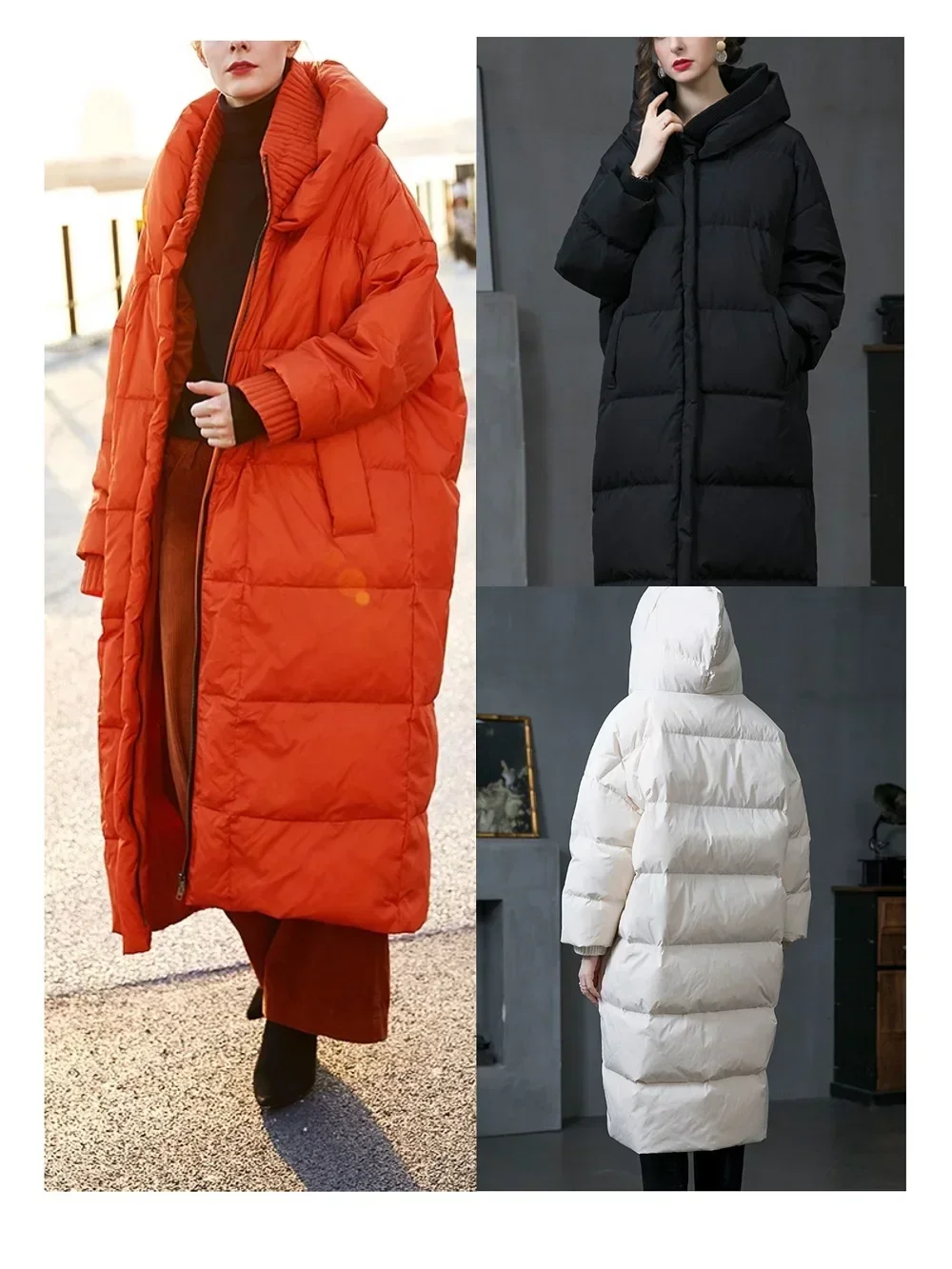 2023 AW Women's High Quality White Duck Down Down Jacket Extended Warm Hooded Stand Collar Jacket Fashionable Memory Fabric Coat