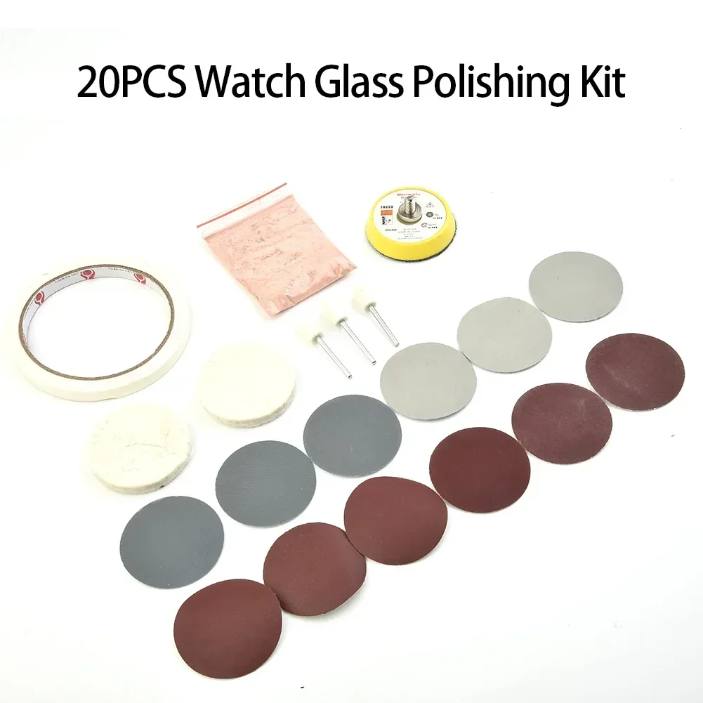 20Pcs/Set Watch Glass Polishing Kit Glass Cleaning Scratch Removal Polishing Pad And Wheel 50mm Backing Grams Cerium Oxide Powde