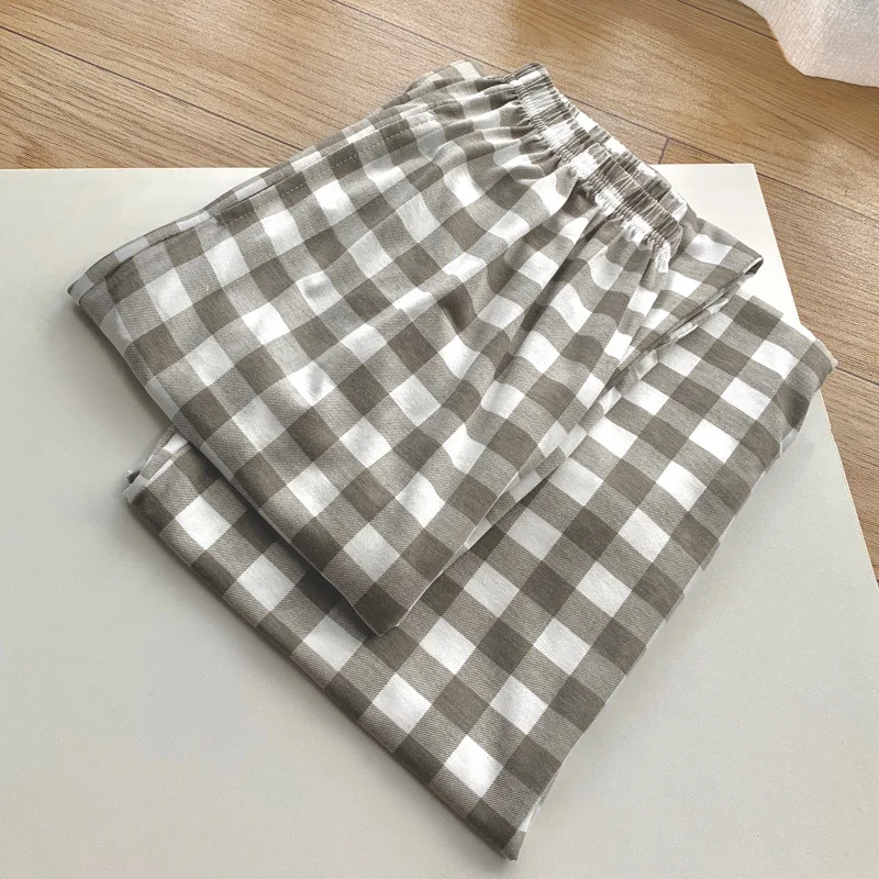 Pantaloni da notte scozzesi da uomo in cotone lavorato a maglia primavera estate Pantaloni lunghi morbidi larghi Homewear Pantaloni da notte da uomo traspiranti