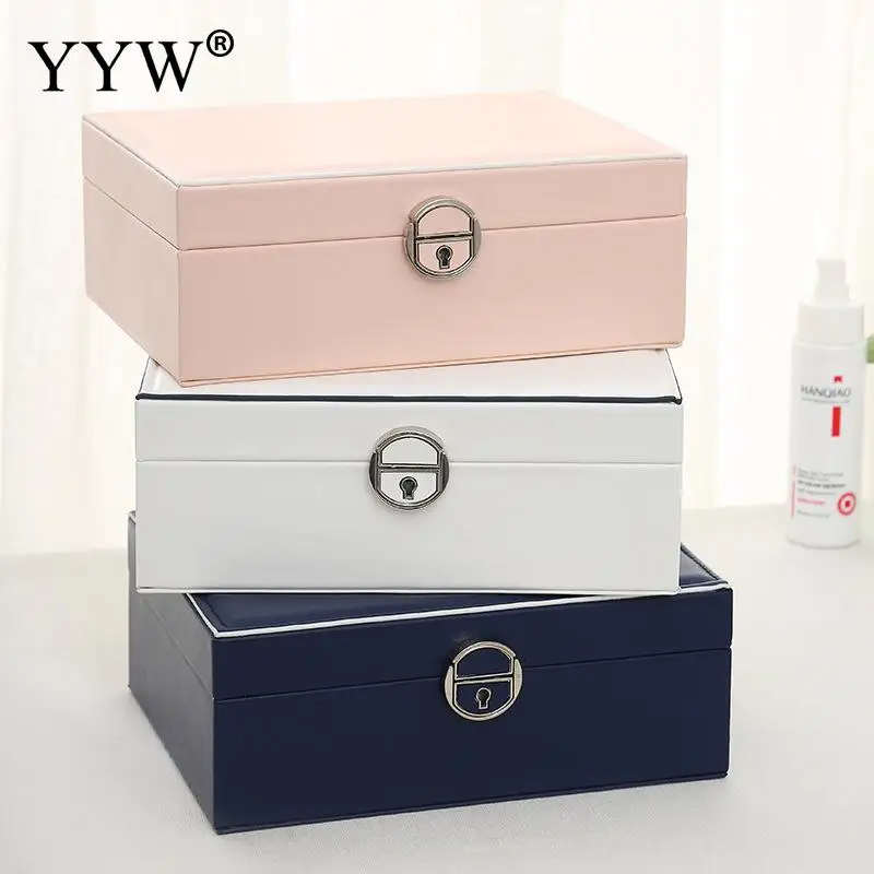 Jewelry Box Women Gift Large Leather Jewelry Organizer Storage Case With Two Layers Display For Earrings Bracelets Rings Watches