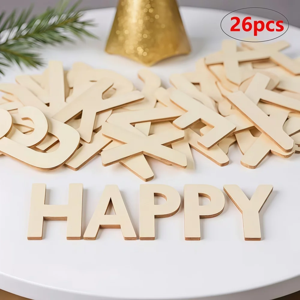26PCS Wooden Letters A-Z Unfinished Wooden Letters Numbers Signs Letter Cutouts Paintable Wooden Letters DIY Wood Craft