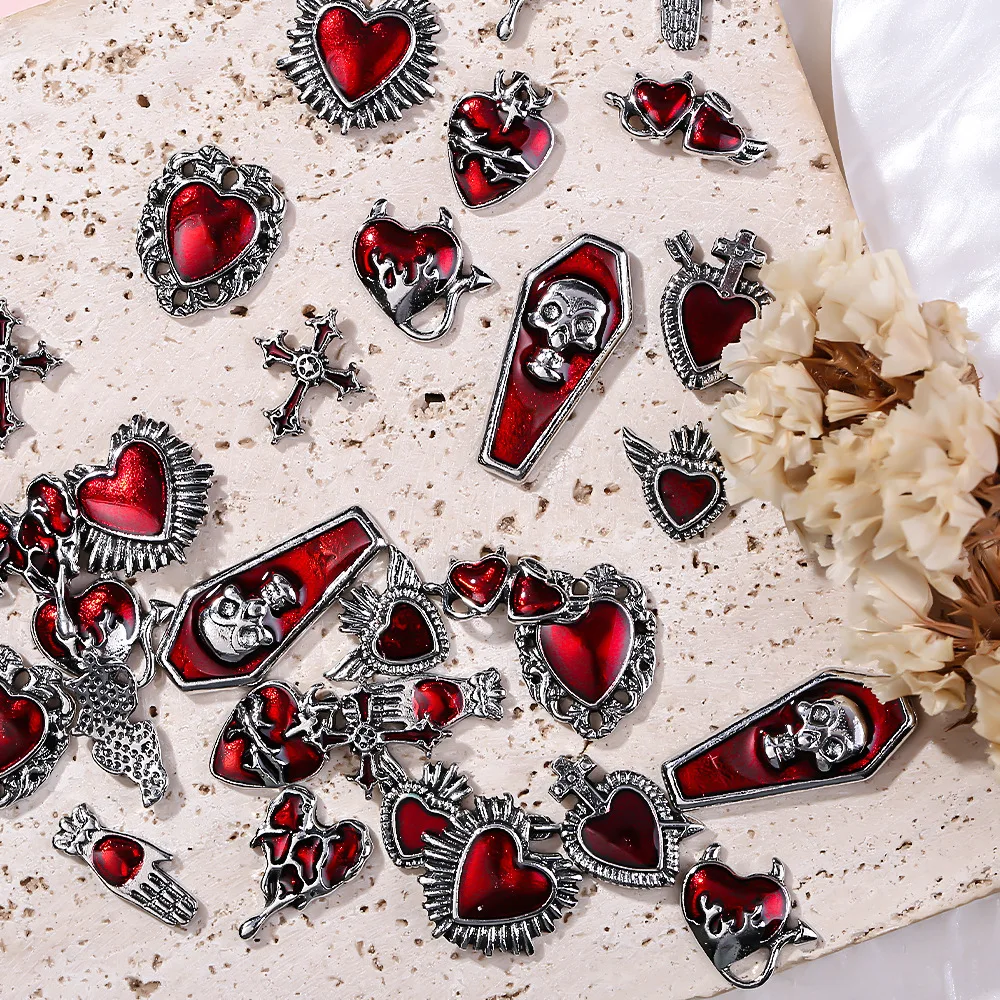 ใหม่อิน้ํามันหยดเล็บอุปกรณ์เสริมRetroฮาโลวีนSeries Skull CROSS Heart DIYอุปกรณ์เสริมและอุปกรณ์เสริม
