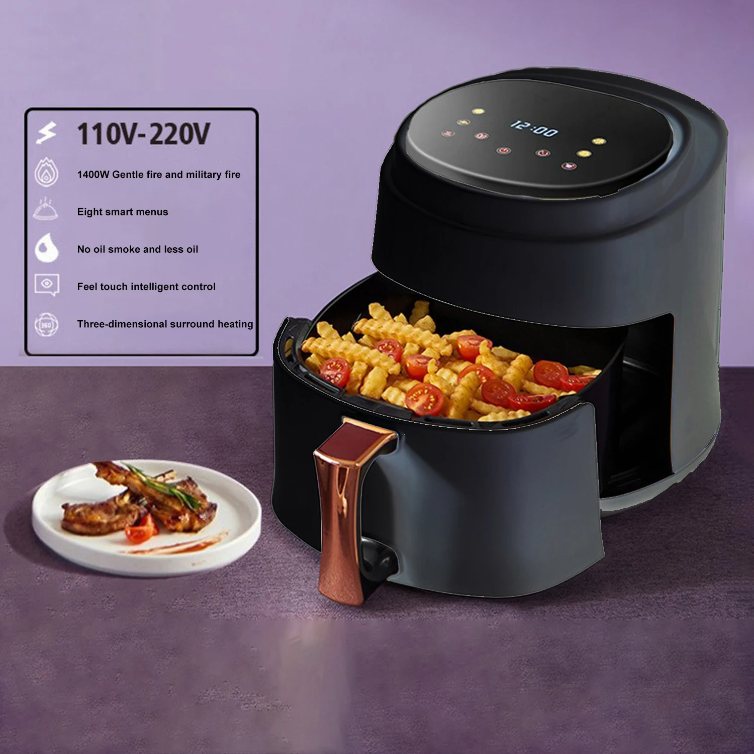 1400W 8L Air Fryer Touch Screen Oven Oilless Cooker Digital Display 8 Cooking Presets Non-stick Pan Intelligent Reservation