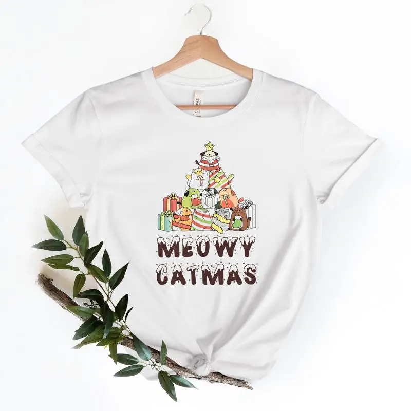 

Meowy Christmas T Shirt CaT Merry Lover lady gift For Mom s