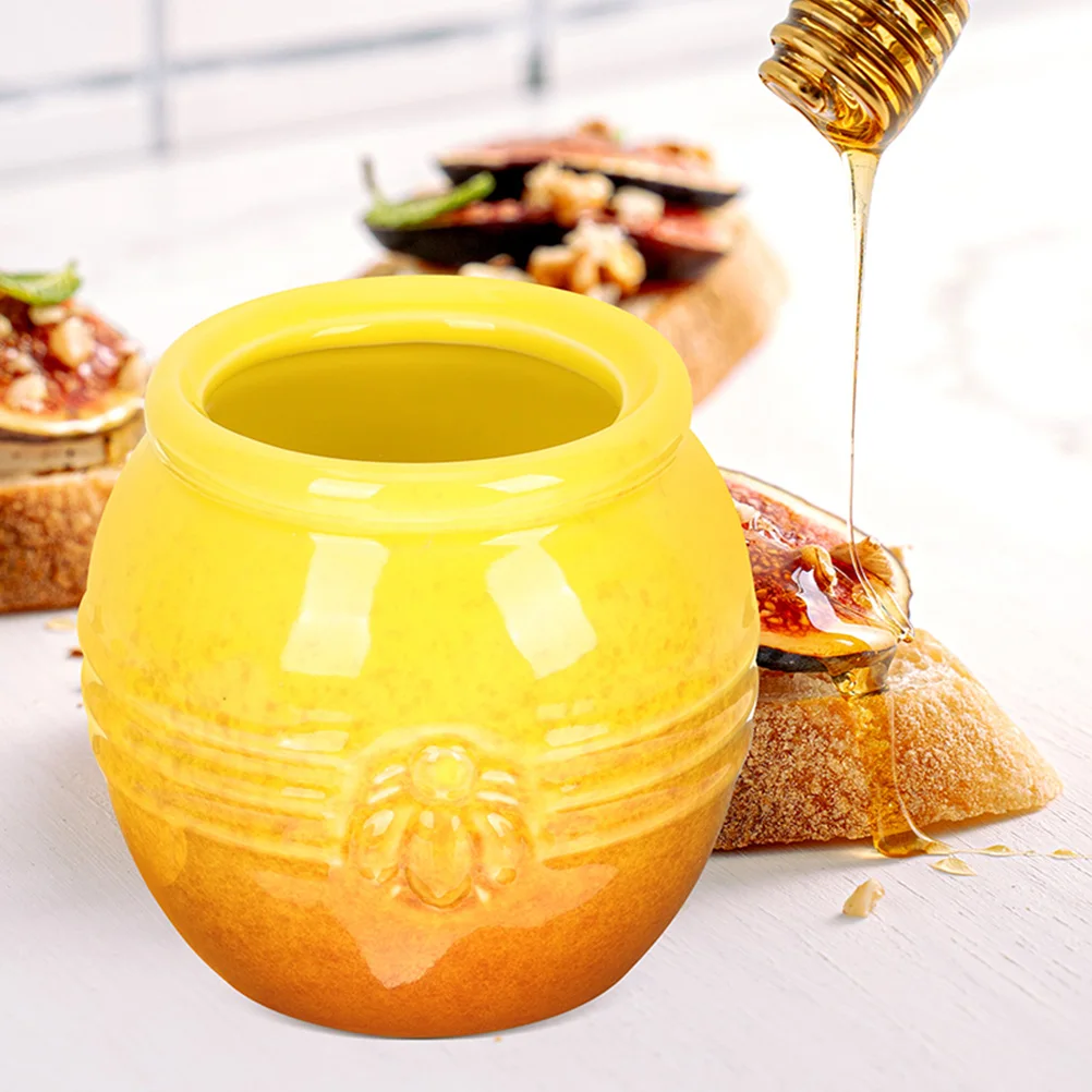 

2 комплекта, 2 комплекта, керамические банки для хранения меда, диспенсер для меда с деревянной палочкой для перемешивания, контейнер для сиропа для кухни