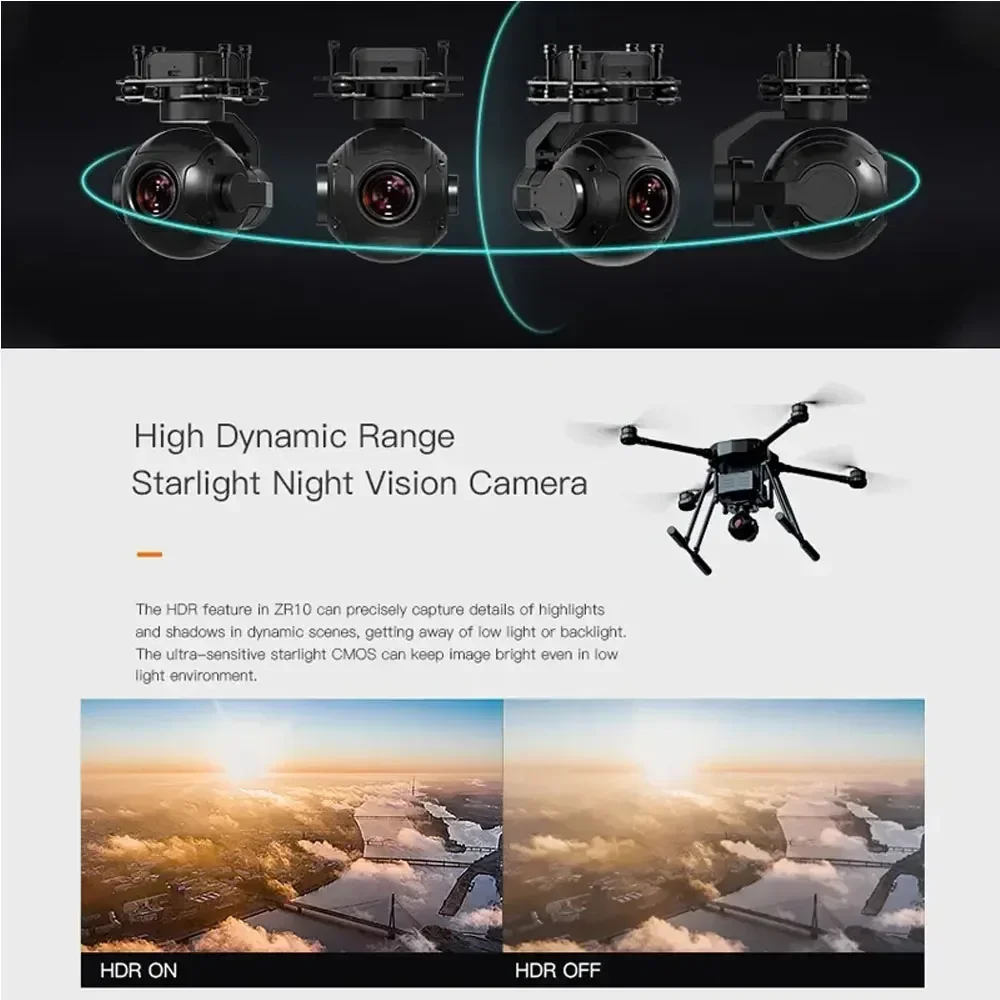 ZR10 Gimbal Kamera 3-Achsen Stabilisator 2K 4MP 30X Hybrid Zoom HDR Sternenlicht Nachtsicht Leicht für Drone Quadcopter