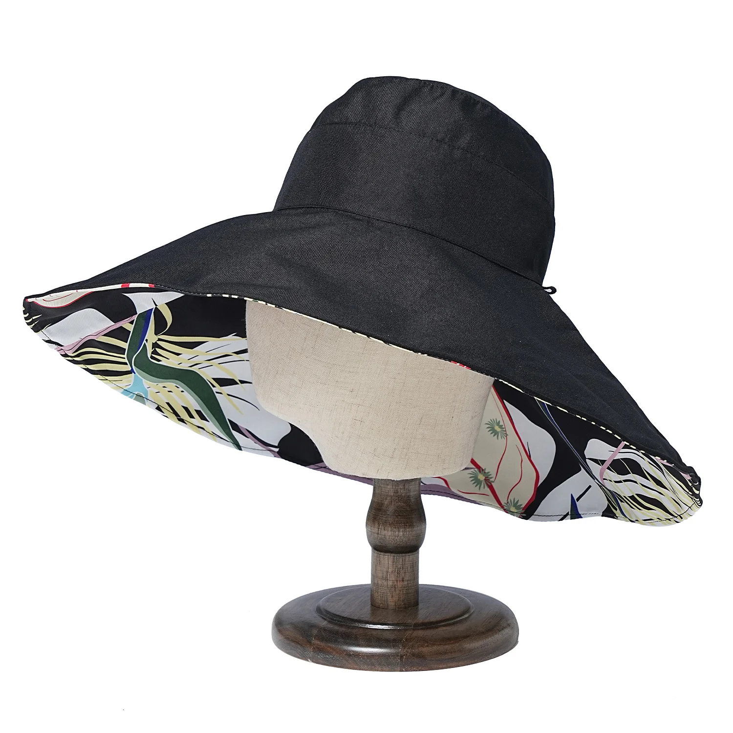 Luxury Double Sided Wearable Plant Printing Cotton Bucket Cap Women Sun Protection Flower Beach Cap Outdoor Fishing Hat