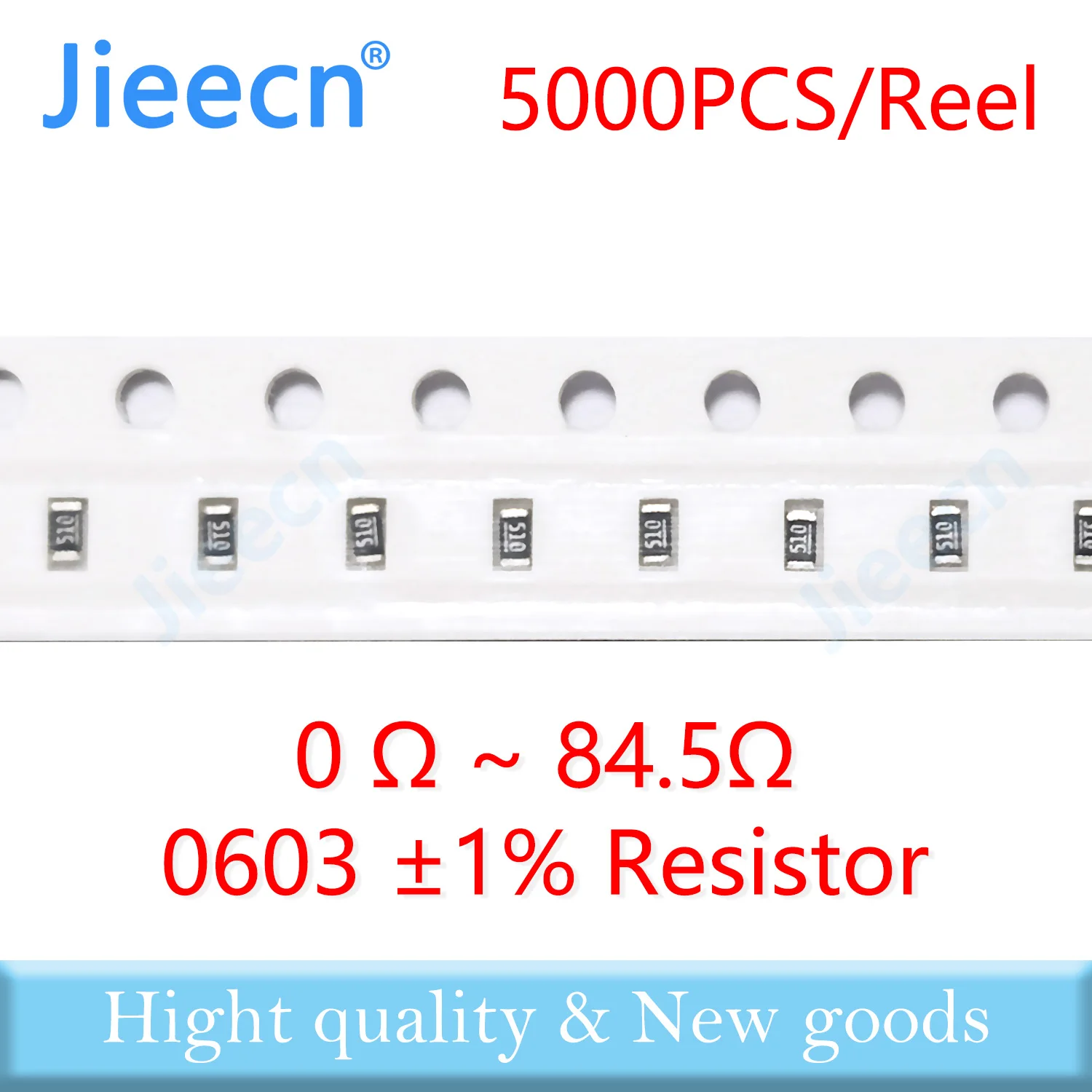 Jieecn 5000PCS 0603 F 1% SMD Resistor 0R-84.5R 1/10W 0 1R 1.1 4.99R 9.76R 10R 20R 30R 42R 51R 62R 68R 75R 82R 49.9R ohm 1608