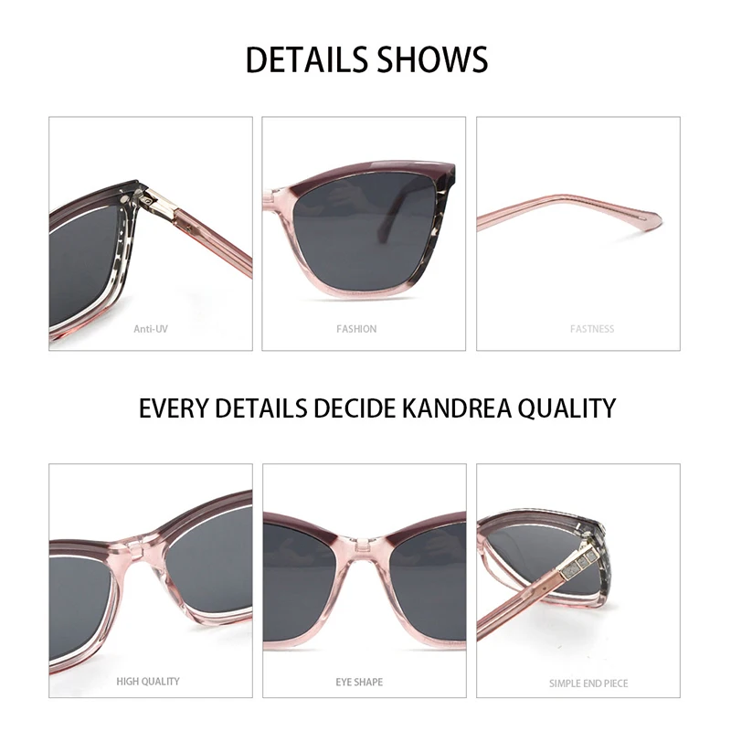 KANDREA 패션 편광 선글라스 프레임 여성 남성 빈티지 Cateye 자석 클립 광학 처방 안경 안경 GN6010