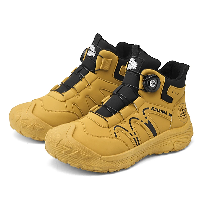 

Yellow Men's Motorcycle Boots Knob Design Ankle Boots Men Platform Boots Non-slip Outdoor Biker Boots for Men botas para hombre