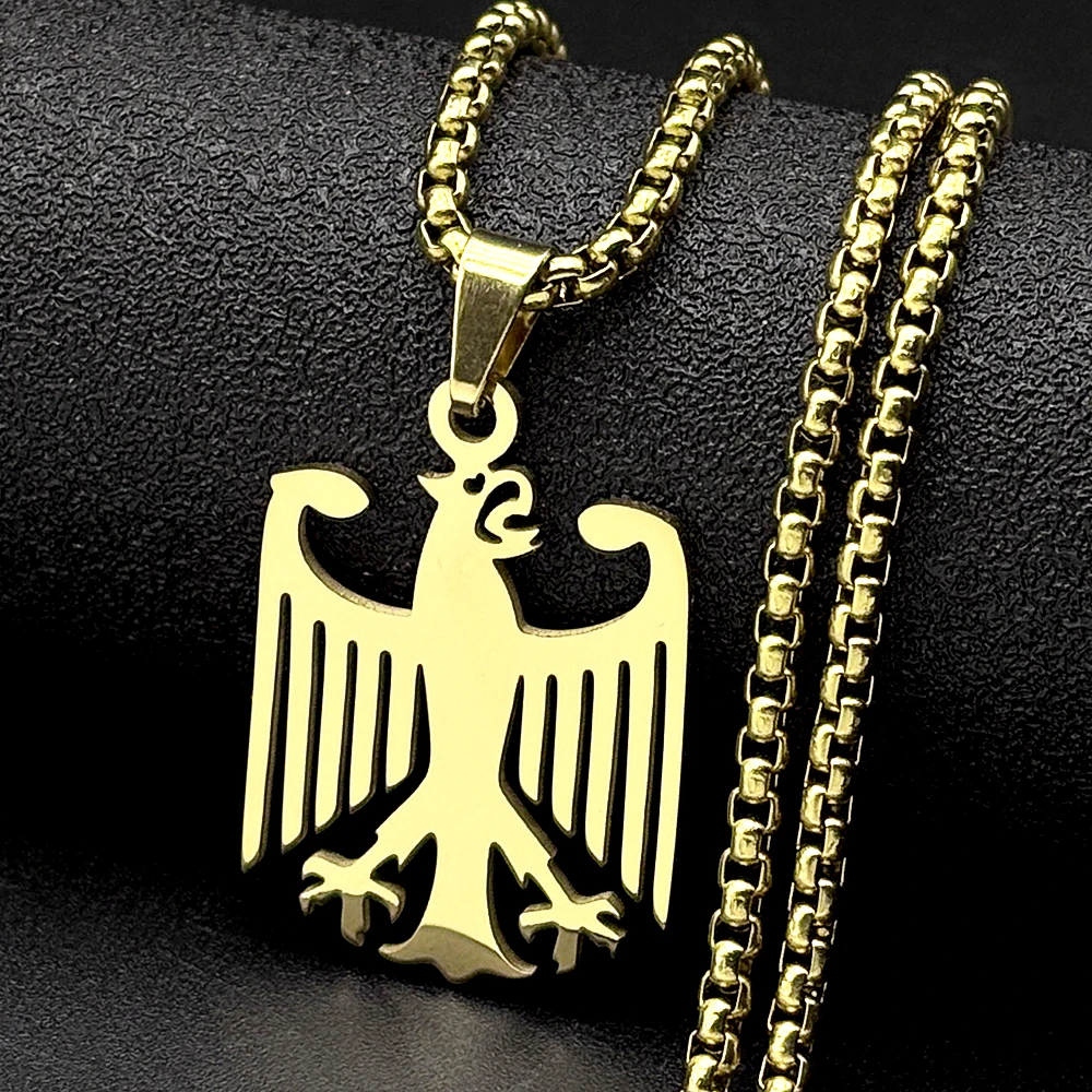 Hohler Deutscher Adler Bundesadler Nationales Emblem Symbol Anhänger Halsketten Goldfarben Edelstahl Kette Deutschland Schmuck Geschenk