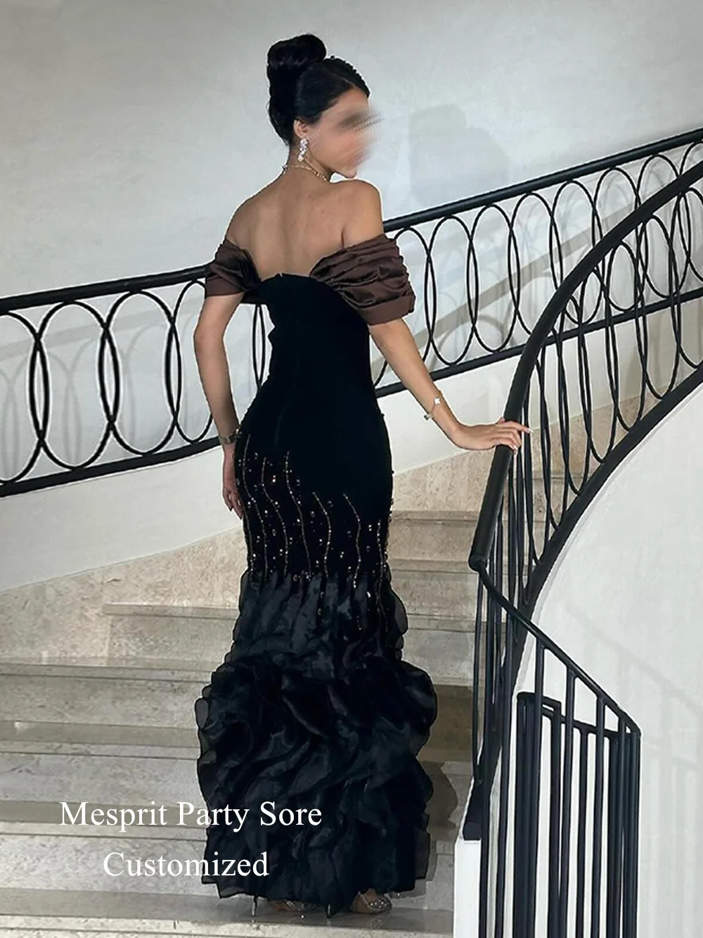 Arabic Mermaid Evening Dress Customized Ruffles Organza Beading Stones Off The Shoulder Saud Arab Prom Gown فساتين سهرة