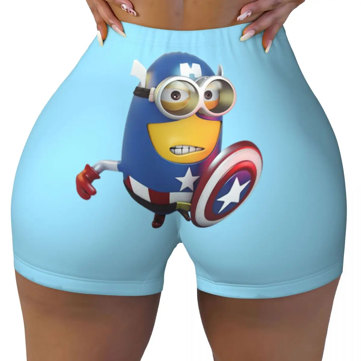 Custom Minion Cartoon Captain Shield Running Volleyball Workout Shorts for Women Gym Athletic Yoga Shorts