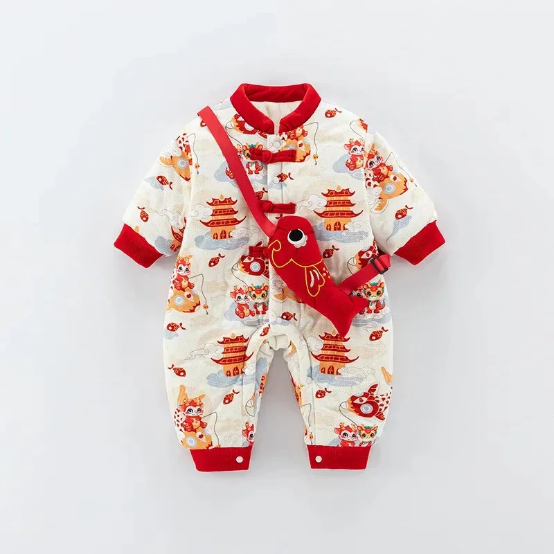 2025NEW traje tradicional chino Hanfu para bebé recién nacido pez dorado rojo regalo de cumpleaños de Año Nuevo bolsa de Navidad niños niñas