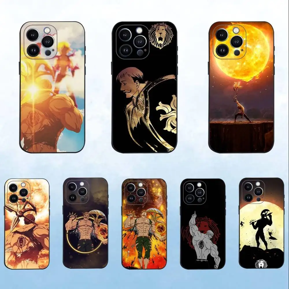 

E-Escanor Sun Cartoon Phone Case For iPhone 16,15,14,13,12,11 Plus,Pro Max,XS,X,XR,SE,Mini,8,7,Soft Silicone Black Cover