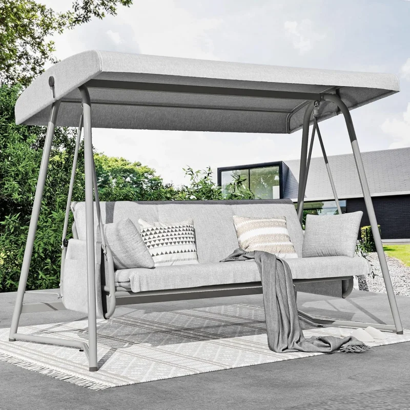 

2026 New：3-4 Person Oversized Outdoor Porch Swing with Adjustable Backrest Canopy,2-in-1 Swing Bed 800 lbs Capacity,Patio Swing