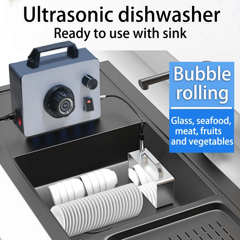 Ultrasonic dishwasher for household kitchen equipment, ultrasonic cleaning machine with deep cleaning of ultrasonic and bubbling