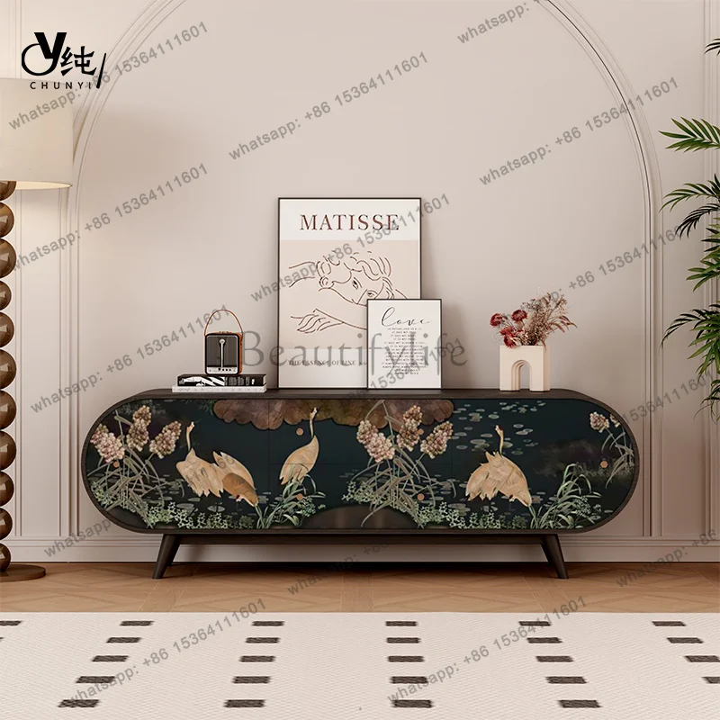 PG  Chinese Wind Flower Bird Picture Household Bedroom Bedside Storage Integrated Cabinet