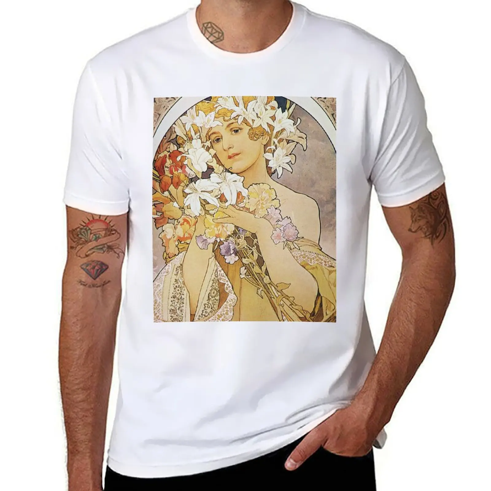 

Alphonse Mucha - Flowers 1897 T-Shirt t shirt man cotton funny t shirts dark humor man t shirts for men T-shirt