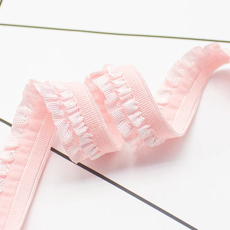 50 ياردة 12 مللي متر طبقات مزدوجة شرابات تكدرت تمتد الدانتيل الفرقة مطوي شريط مرن للخياطة تقليم DIY بها بنفسك الملابس والاكسسوارات