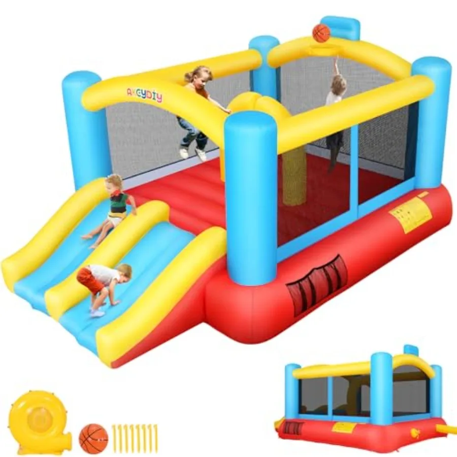 

Bounce House Inflatable Bounce Castle with Blower for 3-6 Big 3-10 Blow Up Jumping Bouncer with Slide Obstacles Trampoline Indo