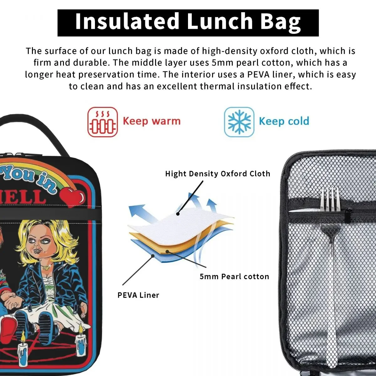 Chucky See You In Hell Insulated Lunch Bags Thermal Bag Reusable Portable Lunch Box Tote Food Storage Bags Beach Outdoor