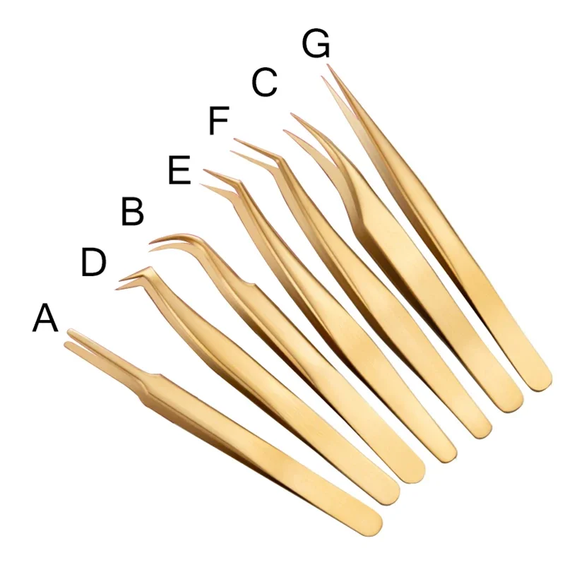 1PC Pinzette per estensione ciglia Pinzette per ciglia Applicatore Estensione Forniture Volume Professionale Sopracciglio Ciglia Pinzette dorate 2027