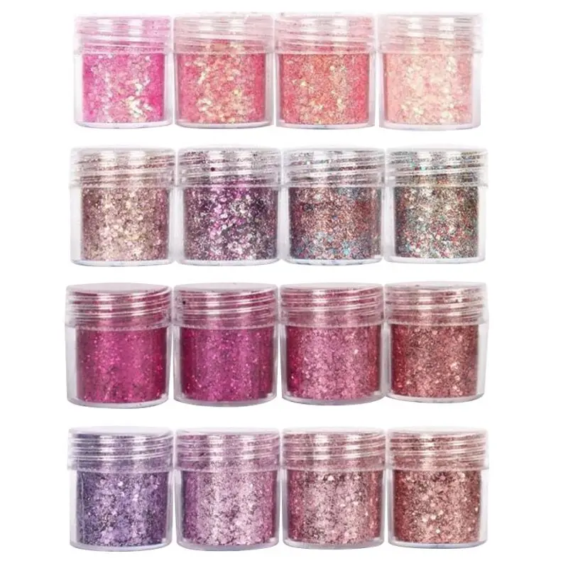 

Set of 4 10ml Chunky Pink series Nail Glitter Powder Sequins Powder For Nail Art Decoration Gradient Set ultra-fine Nail Glitter