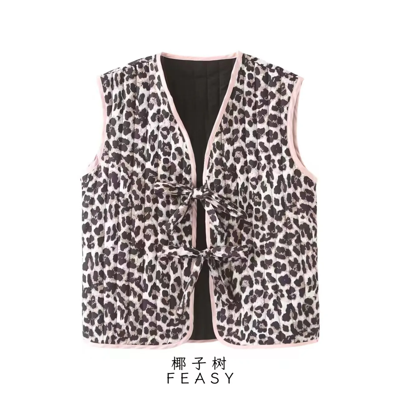 

Women's Leopard Print Vest Sleeveless Jacket Autumn And Winter Bow Tie Jacket Classic Vest Fashion Retro Style Casual Jacket