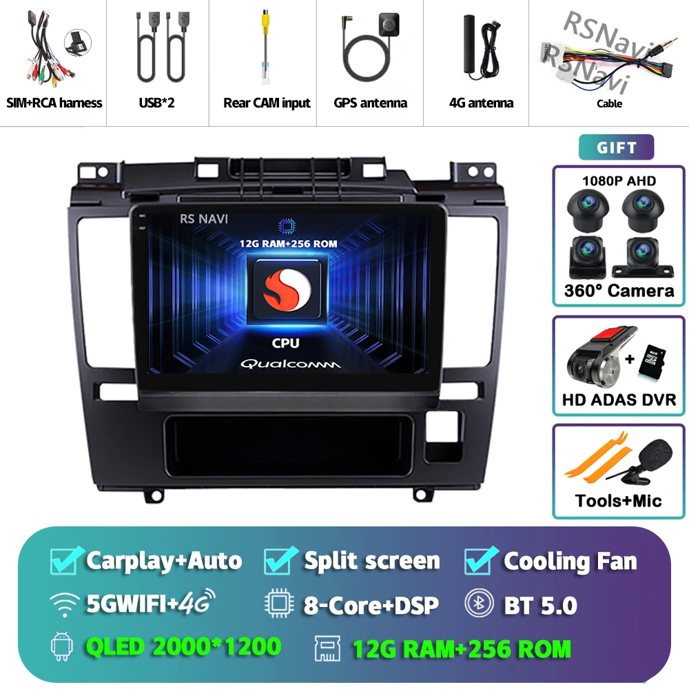 Android 15 Carplay Auto WIFI+4G Car Radio Multimedia Player For