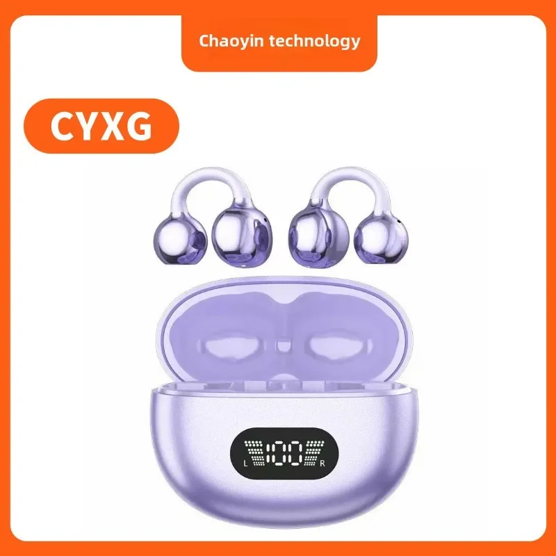 Bluetooth Earphones Clip-On Bone Conduction, HD Display Long Battery Life, Comfortable Ear Clip Design for Running and Commuting