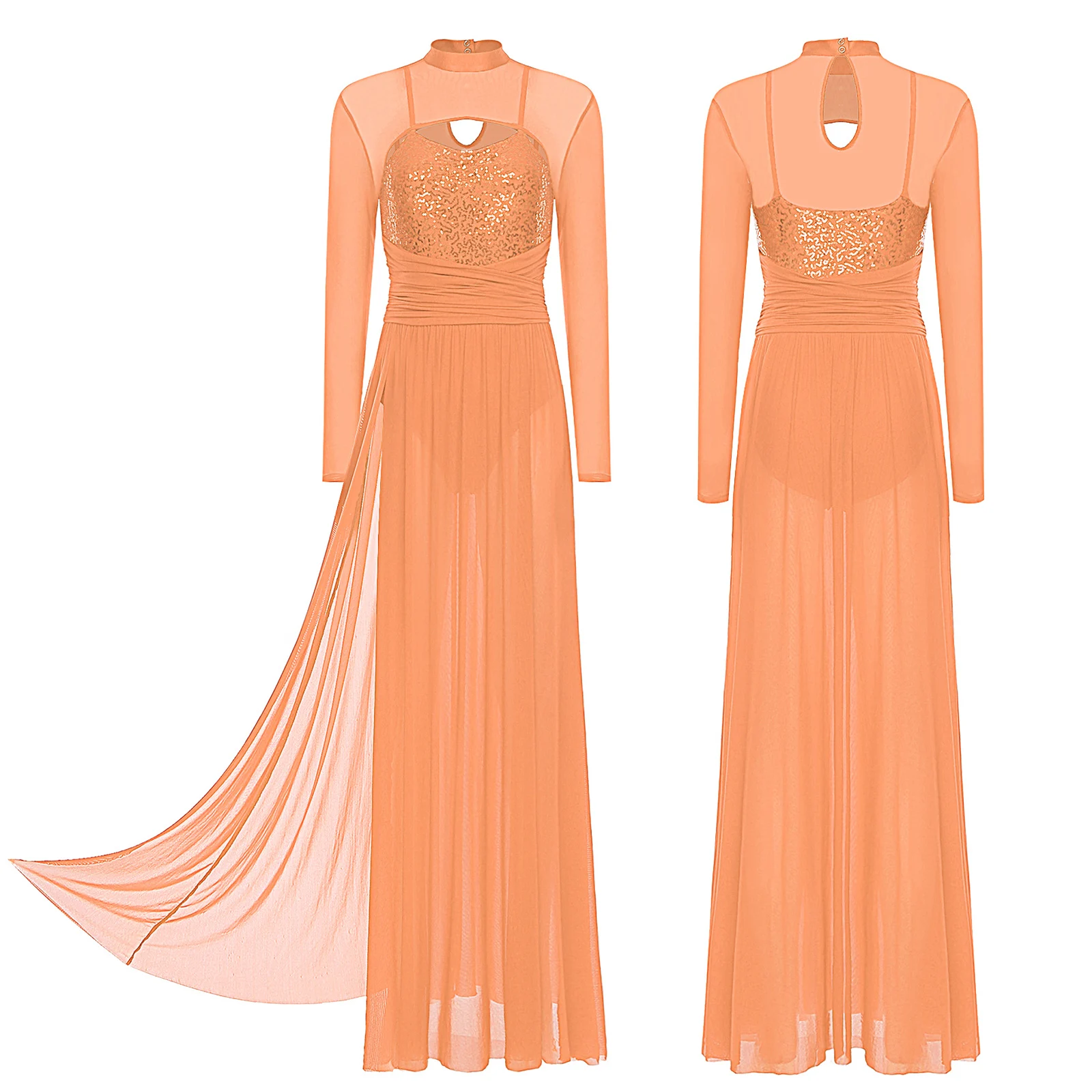 إمرأة الحديثة فستان رقص غنائي كم طويل ثياب فلوي فستان ماكسي الترتر الباليه الجمباز المعاصرة Dancewear ازياء