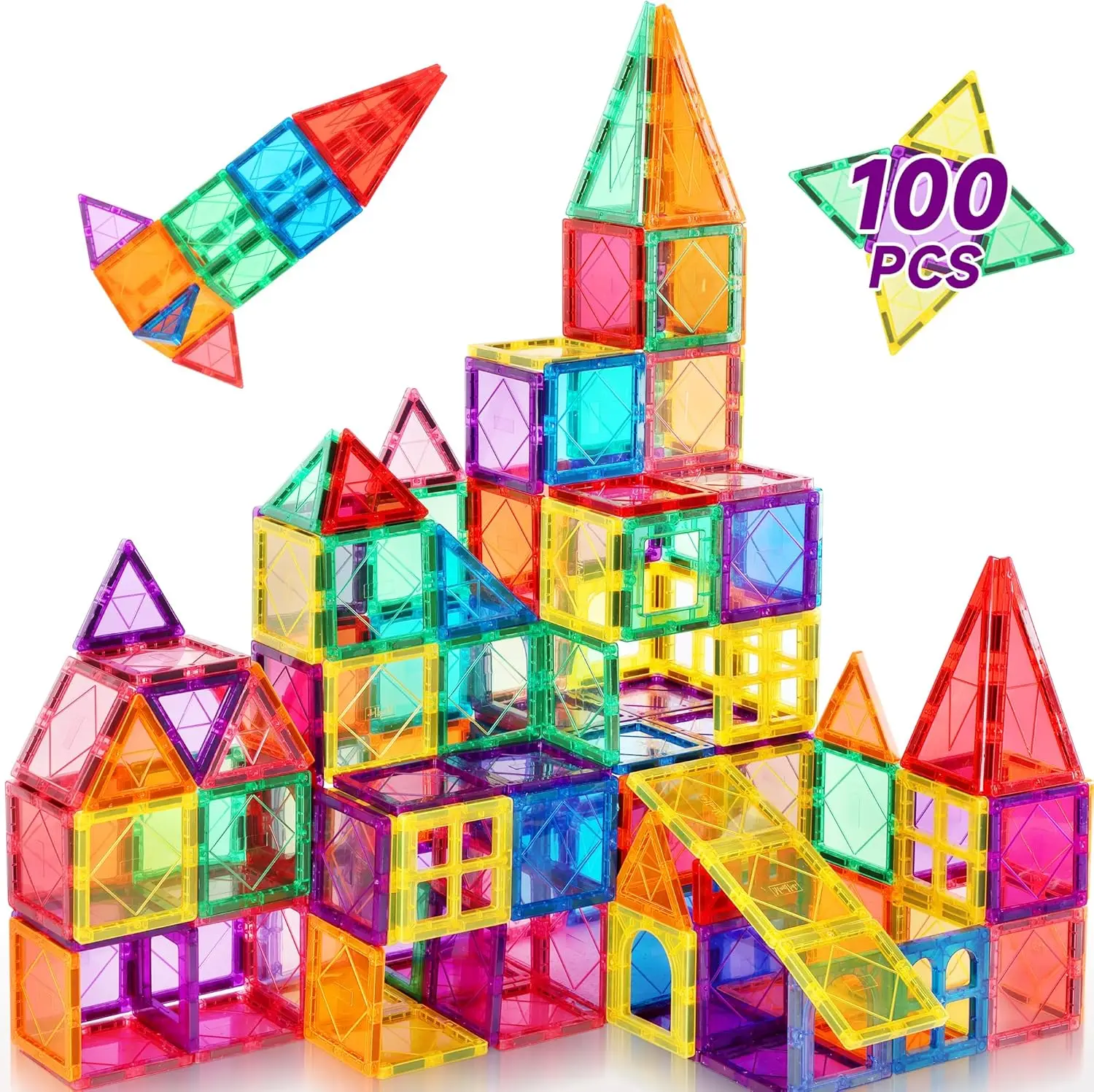 

100PCS Magnetic Building Blocks STEM Educational Toy for Kids Ages 3-8, Sensory Montessori Learning Set